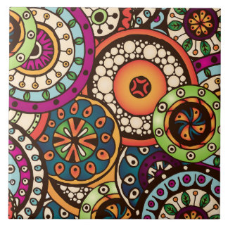 Boho Funky Trendy Retro Abstract Pattern Tile