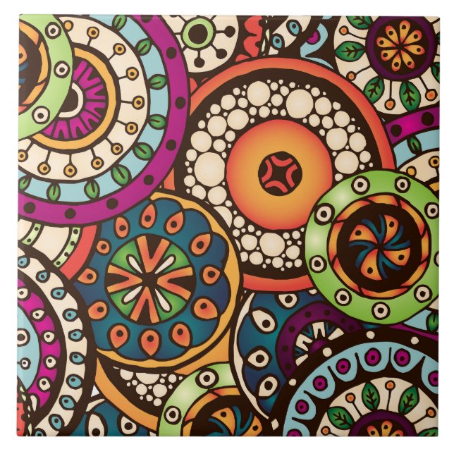 Boho Funky Trendy Retro Abstract Pattern Tile (Front)