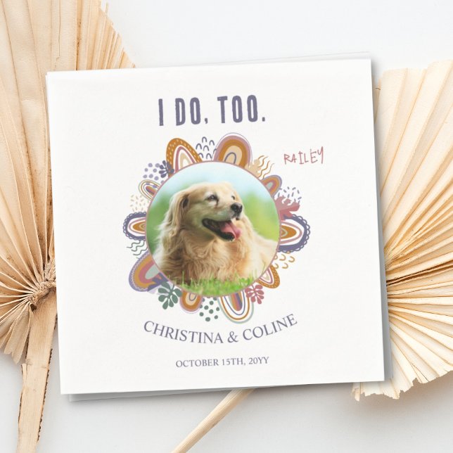 Boho Funny Pet Dog Cat Photo Personalised Wedding  Napkin (Creator Uploaded)