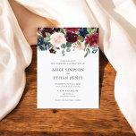 Boho Garden Burgundy Blue Floral Wedding Invitation Postcard<br><div class="desc">Introducing our Boho Garden Style Wedding Invitation, a true embodiment of elegance and natural charm, perfect for couples seeking a blend of bohemian flair and classic garden grace for their special day. The invitation captures the eye with its stunning header, a lush watercolor arrangement of flowers in rich burgundy, deep...</div>