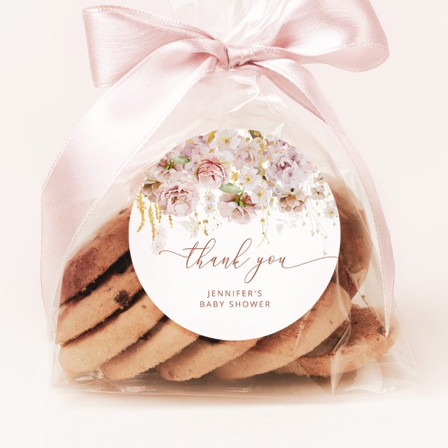 Boho garden floral baby shower thank you classic round sticker (Creator Uploaded)