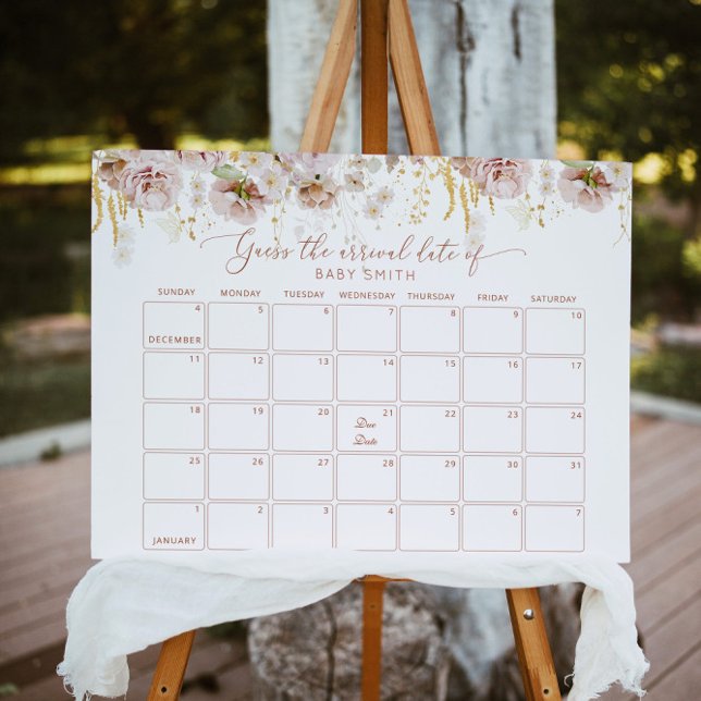 Boho garden floral Guess the due Date calendar Poster (Creator Uploaded)
