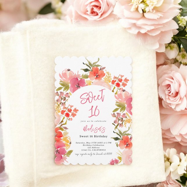 Boho garden floral watercolor arch Sweet 16 Invitation (Boho garden floral watercolor arch Sweet 16 Invitation)