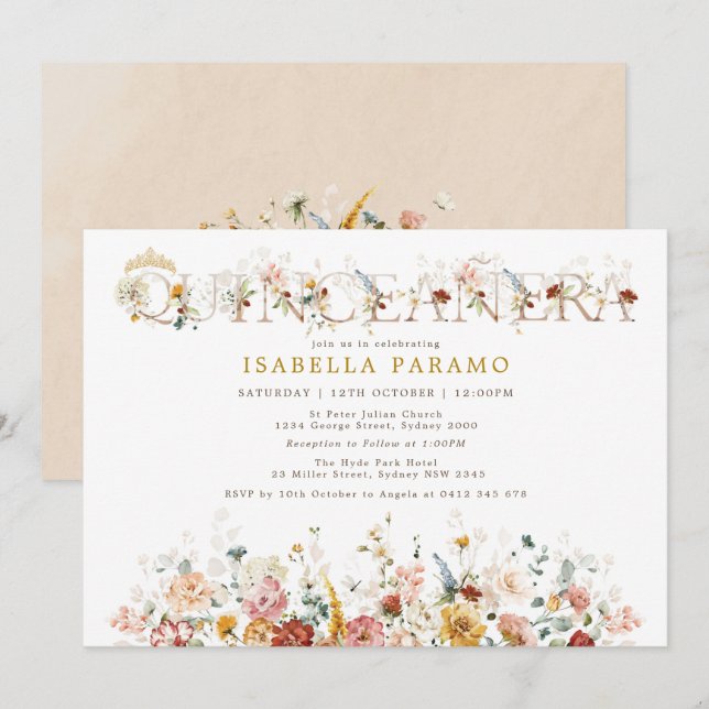 Boho Garden Flowers Quinceañera 15th Birthday Invitation (Front/Back)