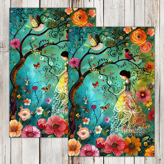 BOHO GARDEN GIRL DECOUPAGE TISSUE PAPER