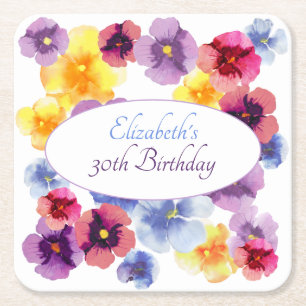 Boho Garden Party Colourful Floral Birthday Square Paper Coaster