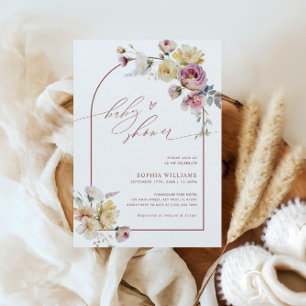 Boho Garden Rose Flowers Baby Shower Invitation