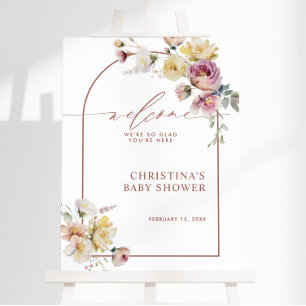Boho Garden Rose Flowers Baby Shower Welcome Sign