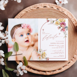 Boho Garden Rose Flowers Photo Girl Dedication Invitation