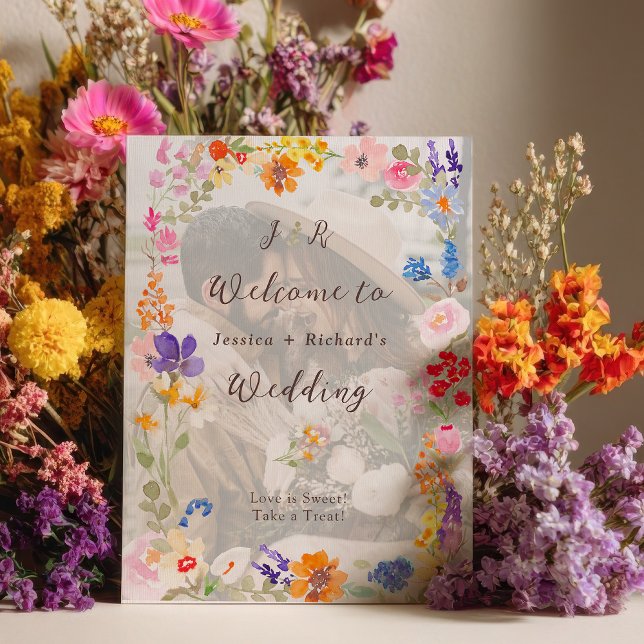 Boho garden summer floral photo wedding welcome poster (Boho garden summer floral photo wedding welcome poster)
