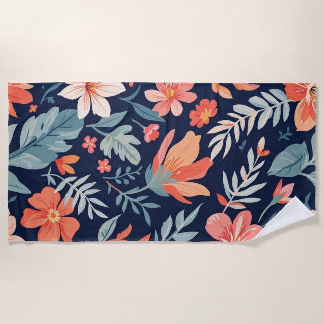 Boho Garden Whimsy – Floral Pattern Beach Towel (Front)