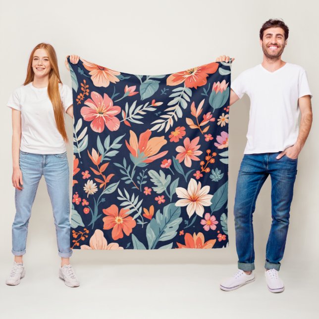 Boho Garden Whimsy – Tropical Floral Fleece Blanke Blanket (In Situ)