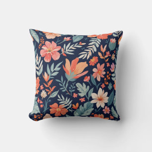 Boho Garden Whimsy – Tropical Floral Throw Pillow