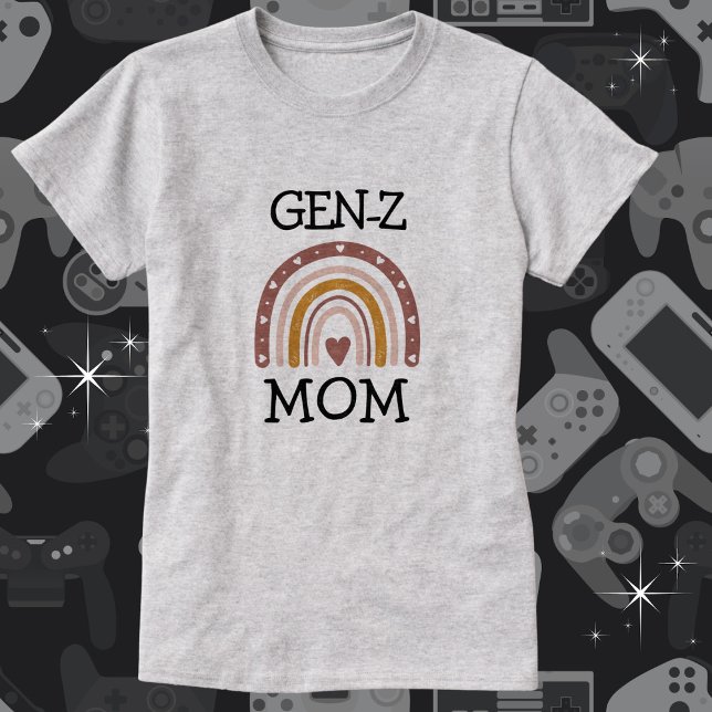BOHO "GEN-Z" Rainbow Heart Mum's T-Shirt (Personalize the text to say whatever you want. Available in multiple styles, colors and sizes. )