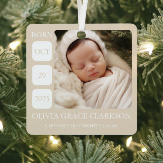 Boho Gender Neutral Baby Birth Stats Ornament