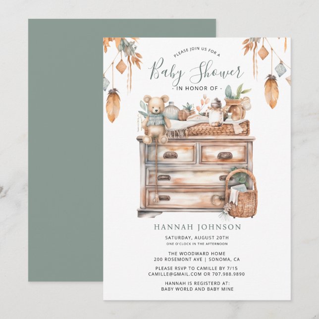 Boho Gender Neutral Baby Room Shower Invitation (Front/Back)