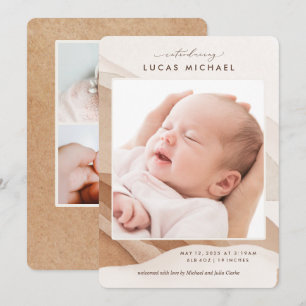 Boho Gender Neutral Beige Watercolor Announcement