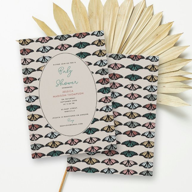 Boho Gender Neutral Butterflies Baby Shower Invitation (Boho Gender Neutral Butterflies Baby Shower Invitation)