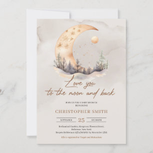 Boho gender neutral copper sage moon and back  invitation