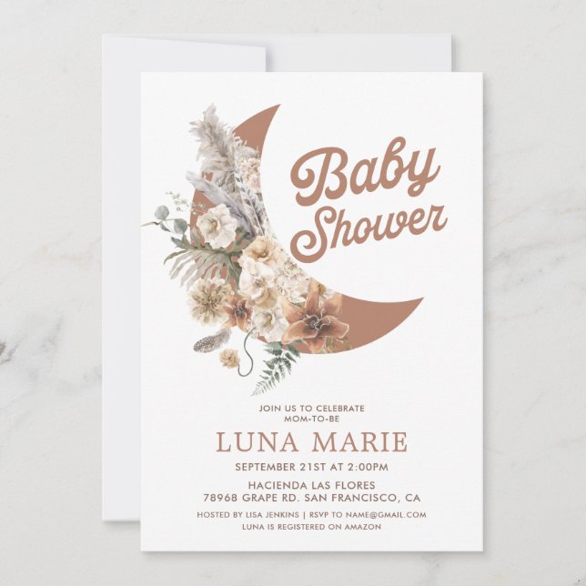 Boho Gender Neutral Moon Baby Shower Invitation (Front)
