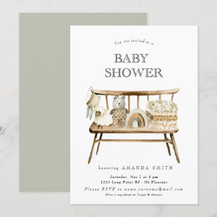 Boho Gender Neutral Sage Green Rainbow Baby Shower Invitation
