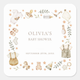 Boho Gender Neutral  Vintage Baby Clothes Shower Square Sticker