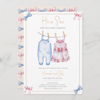 Boho Gender Reveal He or She Clothes Line Invitation