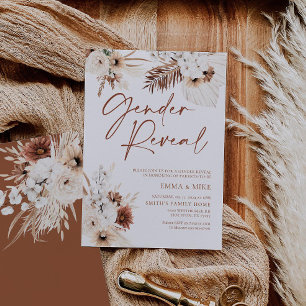 Boho Gender Reveal Invitation with Pampas