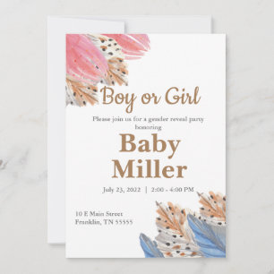 Boho Gender Reveal Party Boy or Girl Invitation