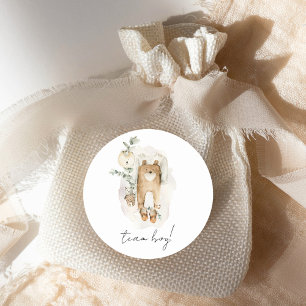 Boho Gender Reveal Team Boy Baby Shower Classic Round Sticker