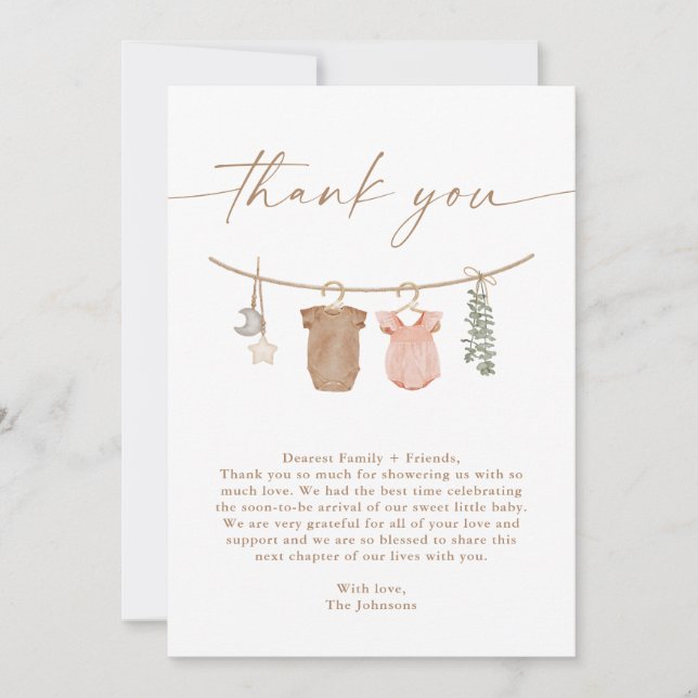 Boho Gender Reveal Thank You Card | Neutral Reveal (Front)