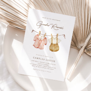 Boho Gender Reveal Vintage Baby Clothes Invitation