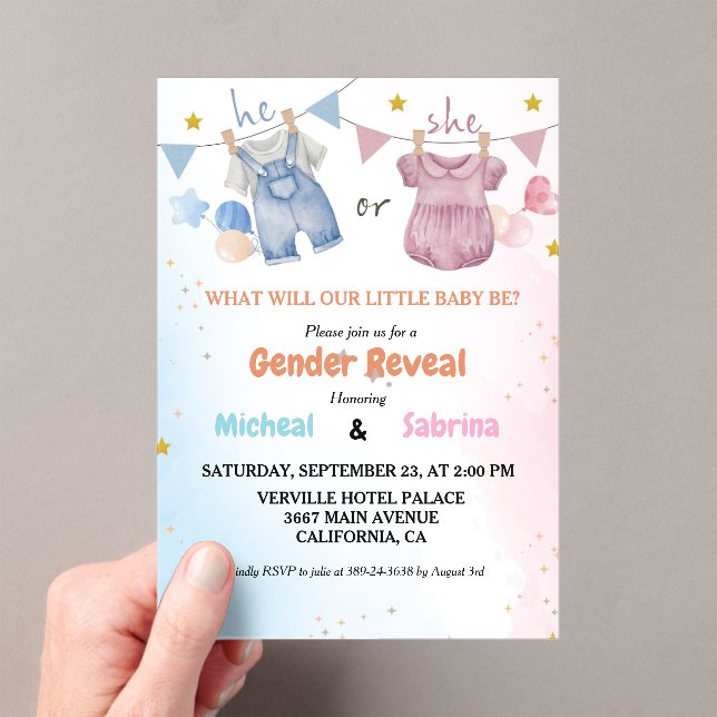 Boho Gender Reveal Vintage Baby Clothesline Acrylic Invitations (Insitu (Handheld))