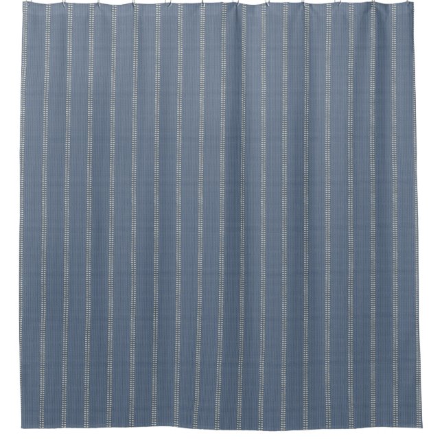 Boho geo simple lines beige denim blue rustic shower curtain (Front)