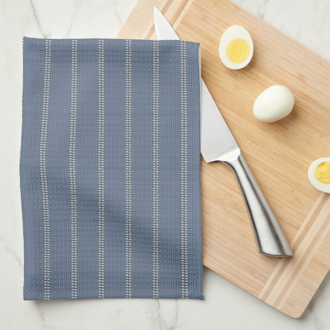 Boho geo simple lines beige denim blue rustic tea towel (Quarter Fold)
