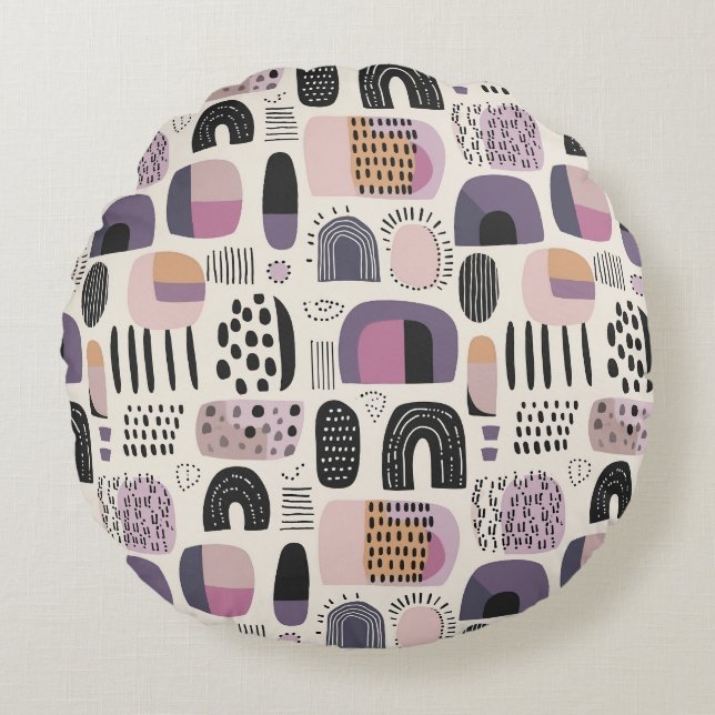 Boho Geometric Abstract Pattern Round Cushion (Front)