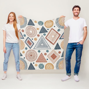 Boho Geometric Abstract Shapes Terracotta Pattern Fleece Blanket