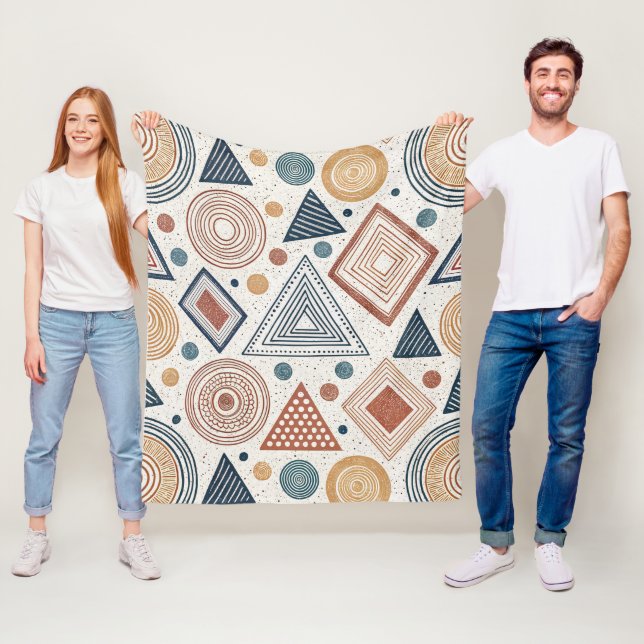 Boho Geometric Abstract Shapes Terracotta Pattern Fleece Blanket (In Situ)