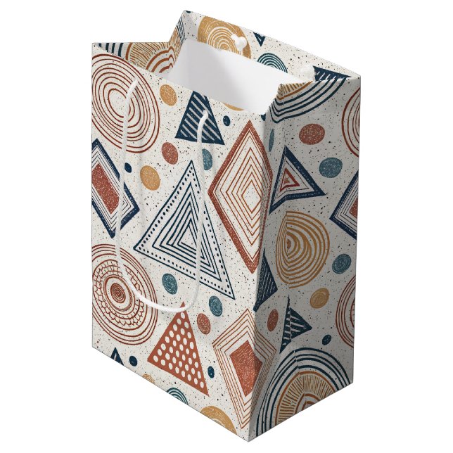 Boho Geometric Abstract Shapes Terracotta Pattern Medium Gift Bag (Front Angled)