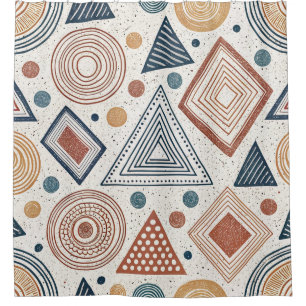 Boho Geometric Abstract Shapes Terracotta Pattern Shower Curtain