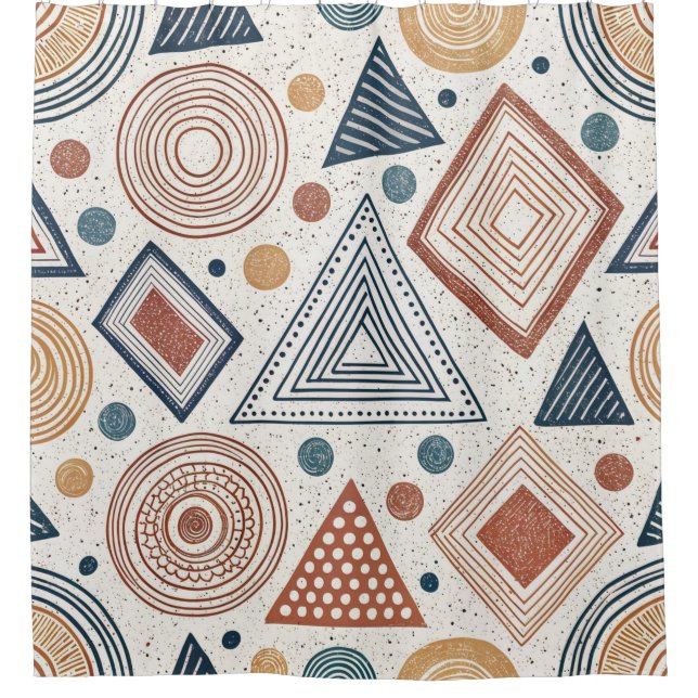 Boho Geometric Abstract Shapes Terracotta Pattern Shower Curtain (Front)