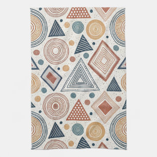 Boho Geometric Abstract Shapes Terracotta Pattern Tea Towel
