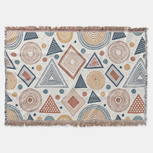 Boho Geometric Abstract Shapes Terracotta Pattern Throw Blanket