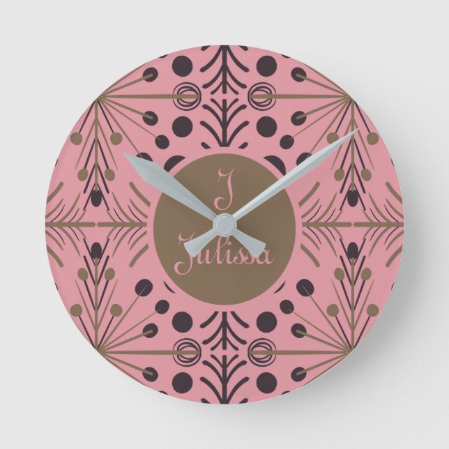 Boho Geometric Arrow Pink Personalised Round Clock (Front)