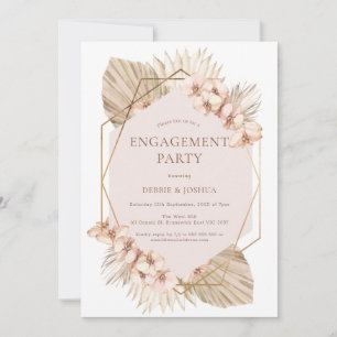 Boho Geometric Blush Floral Palm Engagement Invitation