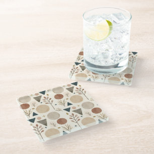Boho Geometric Botanical Pattern Design 385 Glass Coaster