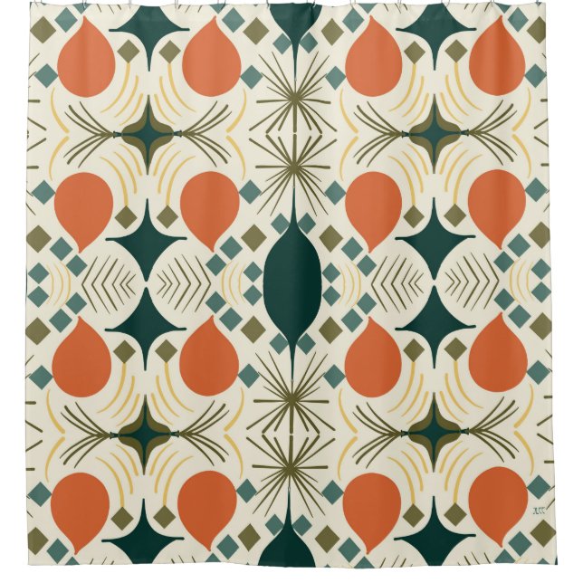 Boho Geometric Colourful Diamond Pattern Shower Curtain (Front)