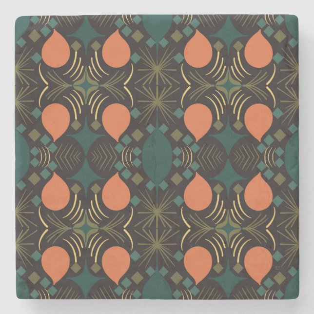 Boho Geometric Diamond Black  Stone Coaster (Front)
