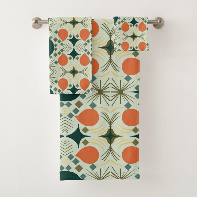 Boho Geometric Diamond Mint Pattern  Bath Towel Set (Insitu)