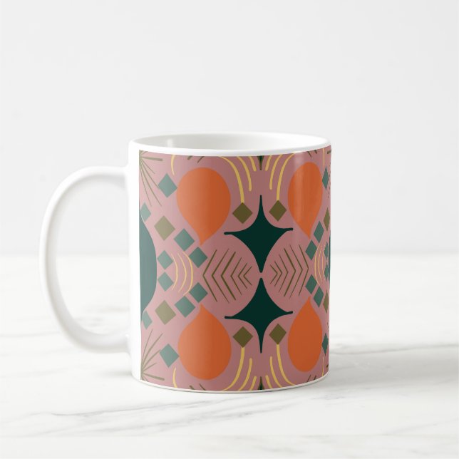 Boho Geometric Diamond Pink  Coffee Mug (Left)
